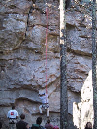 Those quick draws clipped to the climber are a great accessory item, that is since they are not being used in the anchor.